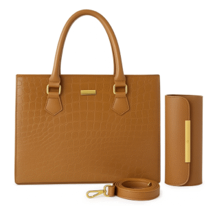 “Camel crocodile-textured shoulder and clutch bag set – women’s everyday handbag for college, work, and events by OhMyBag.pk”