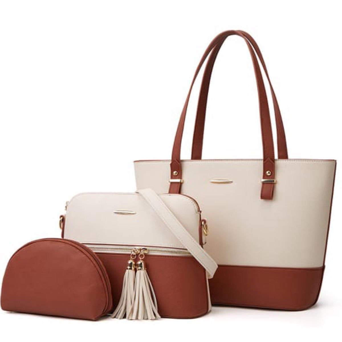 City Tote (Set of 3) in Brown & White
