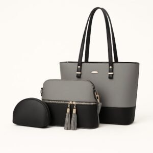 “Set of 3 grey and black tote bags for everyday and work – women’s handbags by OhMyBag.pk”