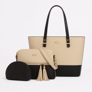 “Set of 3 beige and white tote bags for college and office – women’s handbag collection by OhMyBag.pk”