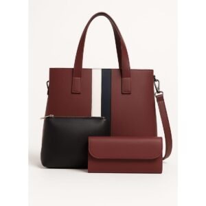 “Mahroon striped tote bag set of 3 – everyday handbag combo for college girls and working women by OhMyBag.pk”