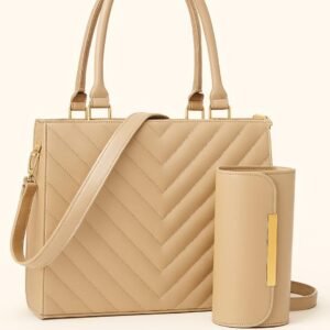 Elegant V-Line Luxe handbag in beige color for office and casual use – women’s stylish handbag by OhMyBag.pk